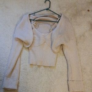 SO Beige Ribbed Knit Crop Top